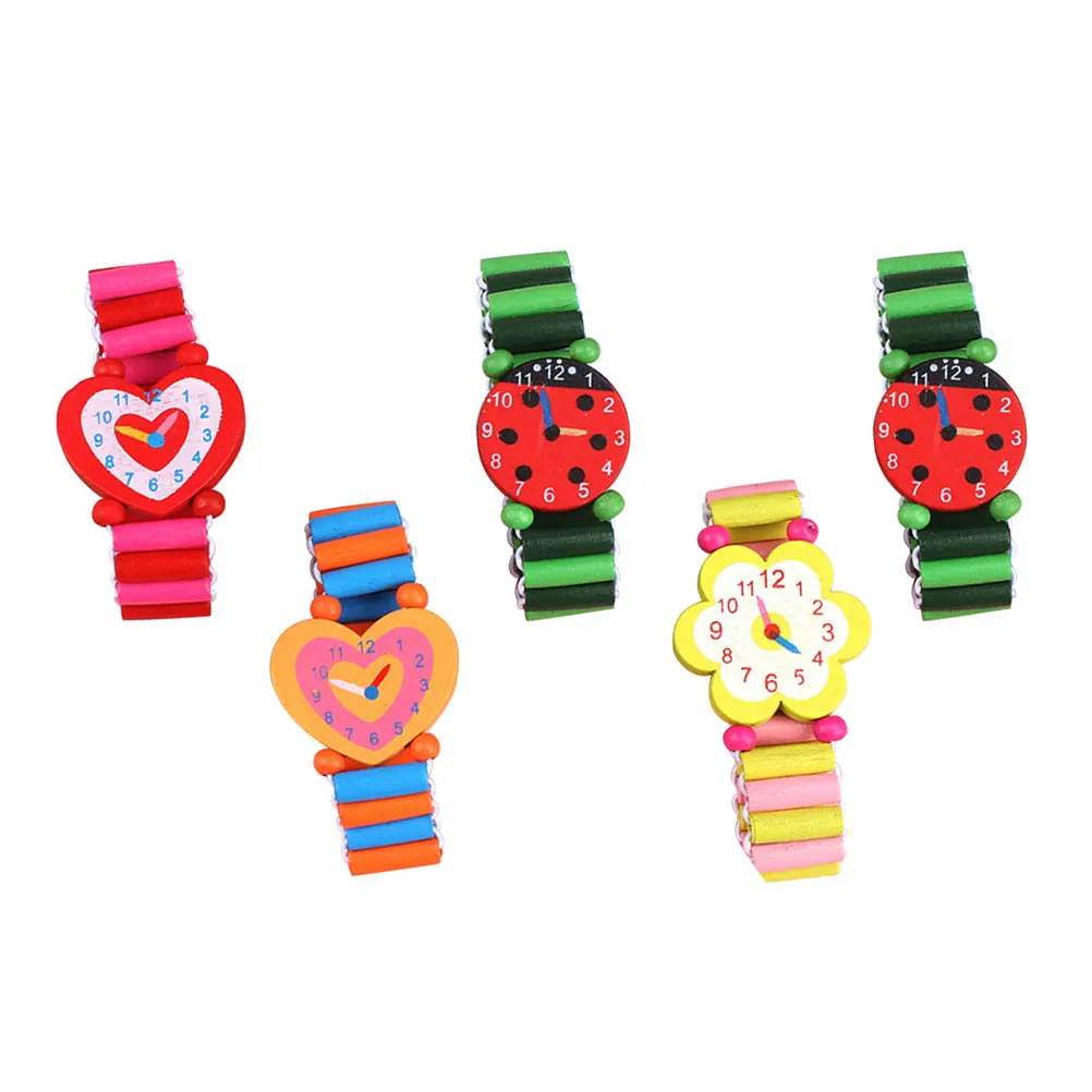 

Cartoon Watch Kids Kids Wooden Watch Wooden Wrist Decoration Bright Color Durable Educational Time Cognitive Playthings