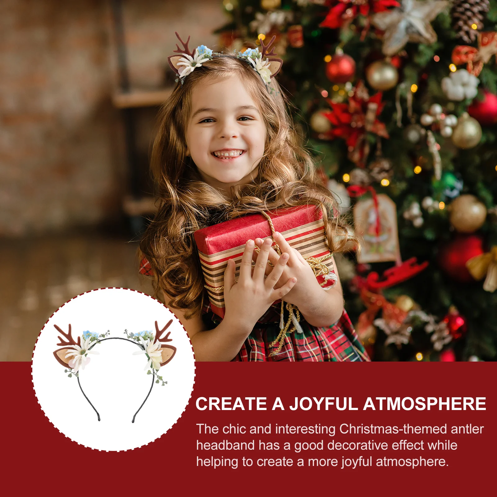 

1Pcs Christmas Antler Hair Band Floral Headdress Party Headwear for Girls Kids Lightweight Comfortable Fit Hair Hoop