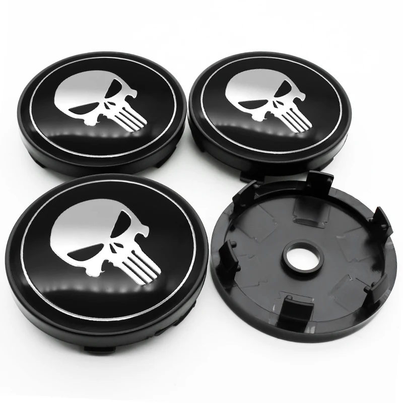 4PCS 56MM 60MM Skull Emblem Wheel Center Hub Cap Car Rims Dust-proof Cover Hubcaps Sticker Auto Styling Accessories