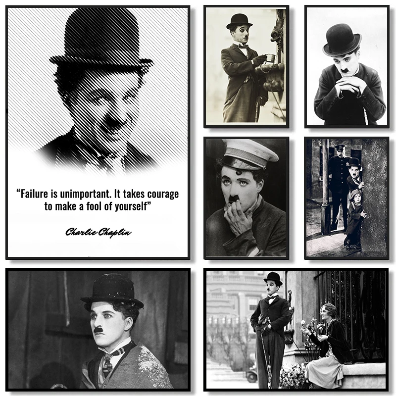 Charlie Chaplin Classic Modern Black and White Portrait Print Poster Wall Art Unique Gentleman Canvas Painting Home Decoration