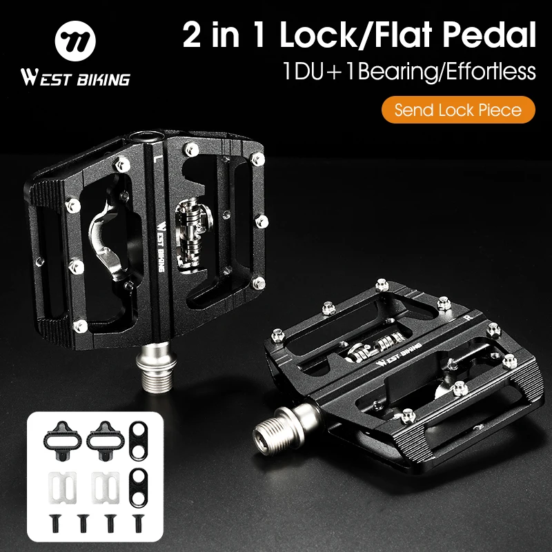 

WEST BIKING Lock/плоские двусторонние педали 2 в 1DU подшипники MTB педали противоскользящие велосипедные педали двойного назначения аксессуары для велоспорта