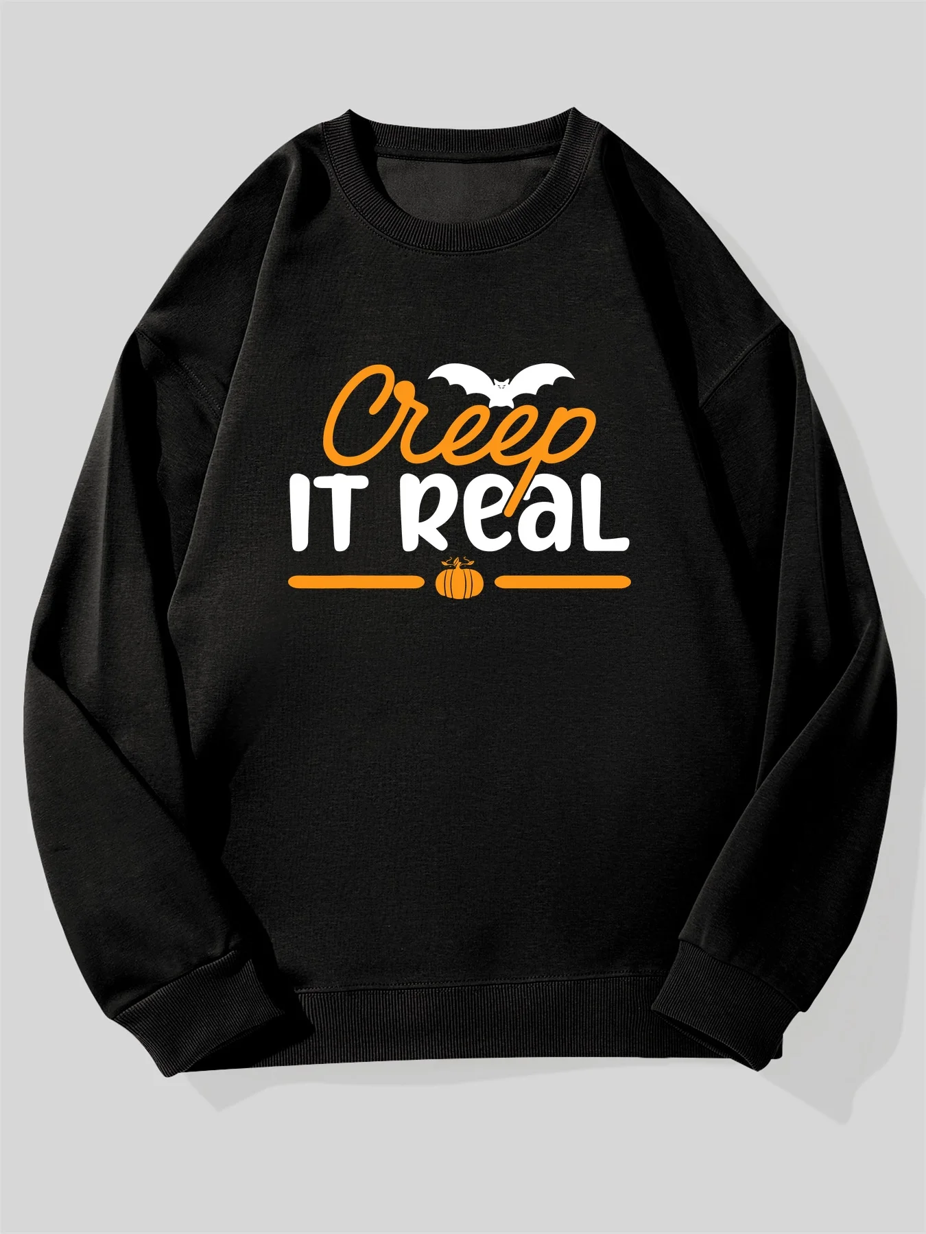 سويت شيرت رجالي Creep It Real Vampire Bat & Blood Drip بشعار - سترة حفلات الهالوين باللونين الأسود والبرتقالي #1