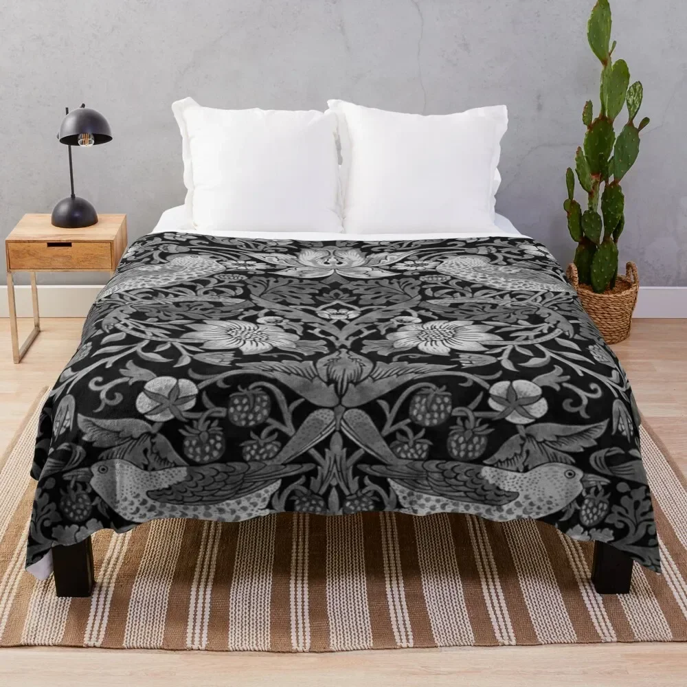 

William Morris- strawberry thief,grey, white,black Throw Blanket Portable Lightweight Blanket for Travel Camping