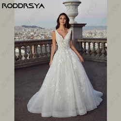 RODDRSYA Applique Lace Wedding Dress Sleeveles Backless A-line Robe De Soirée Spaghetti Straps Bridal Gowns For Women Boho Tulle