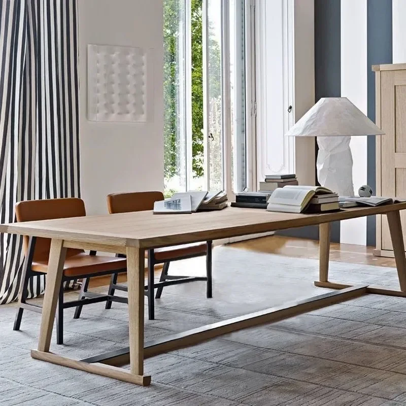 for Nordic All Solid Wood Desk Retro Workbench Long Conference Table Large Designer Negotiation Table