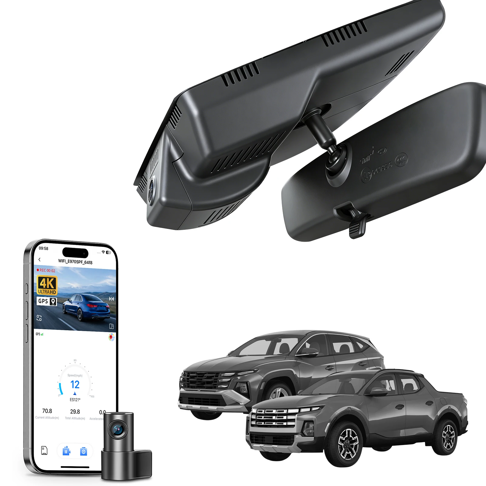 Mangoal Dedicated Dash Cam 4K For Hyundai Tucson & Hyundai Santa Cruz Dash Car Camera 2022-2026 GPS WiFi & APP HD Night Vision