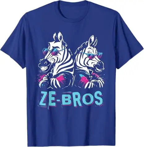 Ze-Bros Retro Zebra Bro Flex Animal Word Pun Lover T-Shirt Y2k Art Aesthetic Clothes for Women Men Cotton Short Sleeve Apparel