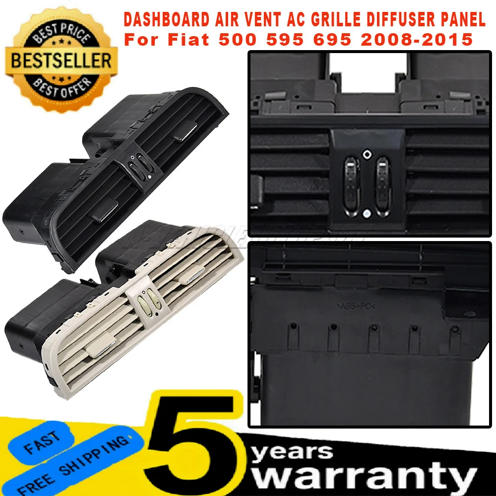 

New Middle Front Dashboard Air Vent AC Grille Diffuser Panel Easy Installation car accessories Ivory/Black For Fiat 500 595 695
