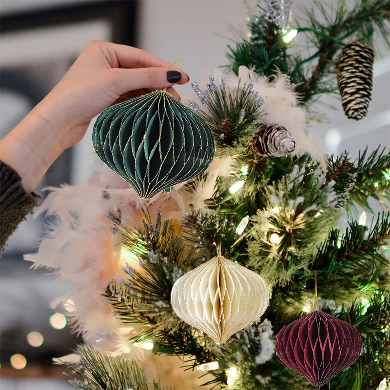 1pc Honeycomb Ball Pendants Mini Paper Lantern Xmas Tree Ball Hanging Ornaments Christmas Home Decorations New Year Gift 2025