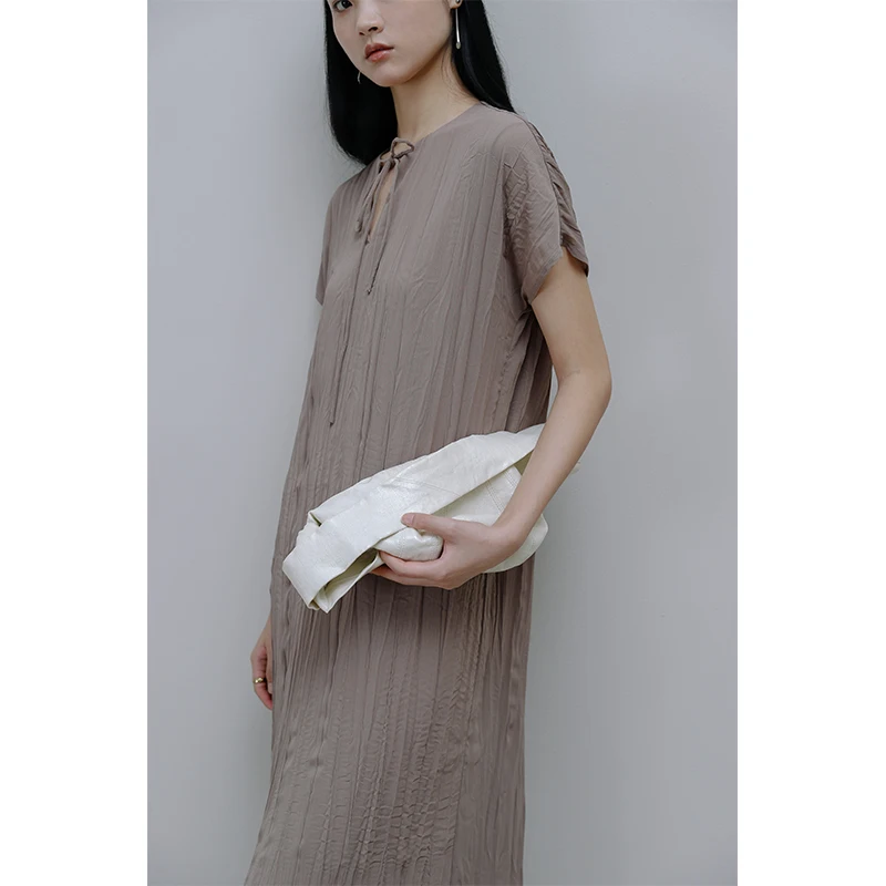 

Two-Tone Long One-Piece Dress Women's Artistic Pleat Series Lazy Style Summer Fashion Casual Comfortable Dress for Young Women
