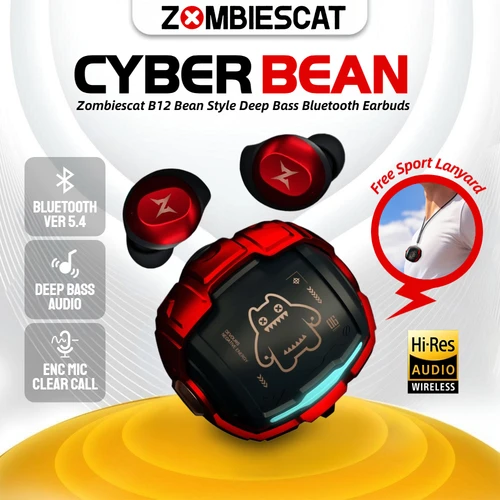 Imagen 1 del producto ZOMBIES CAT B12 Bean Design Auriculares invisibles Auriculares deportivos inalámbricos Bluetooth Auriculares intrauditivos de graves profundos con cordón deportivo