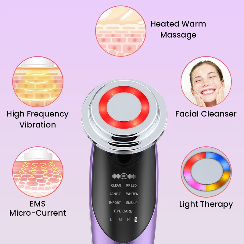 Appareil de Lifting du visage 7 en 1, microcourant EMS, compresse chaude et froide, rajeunissement de la peau, masseur raffermissant du visage et du cou, dispositif de soins de beauté