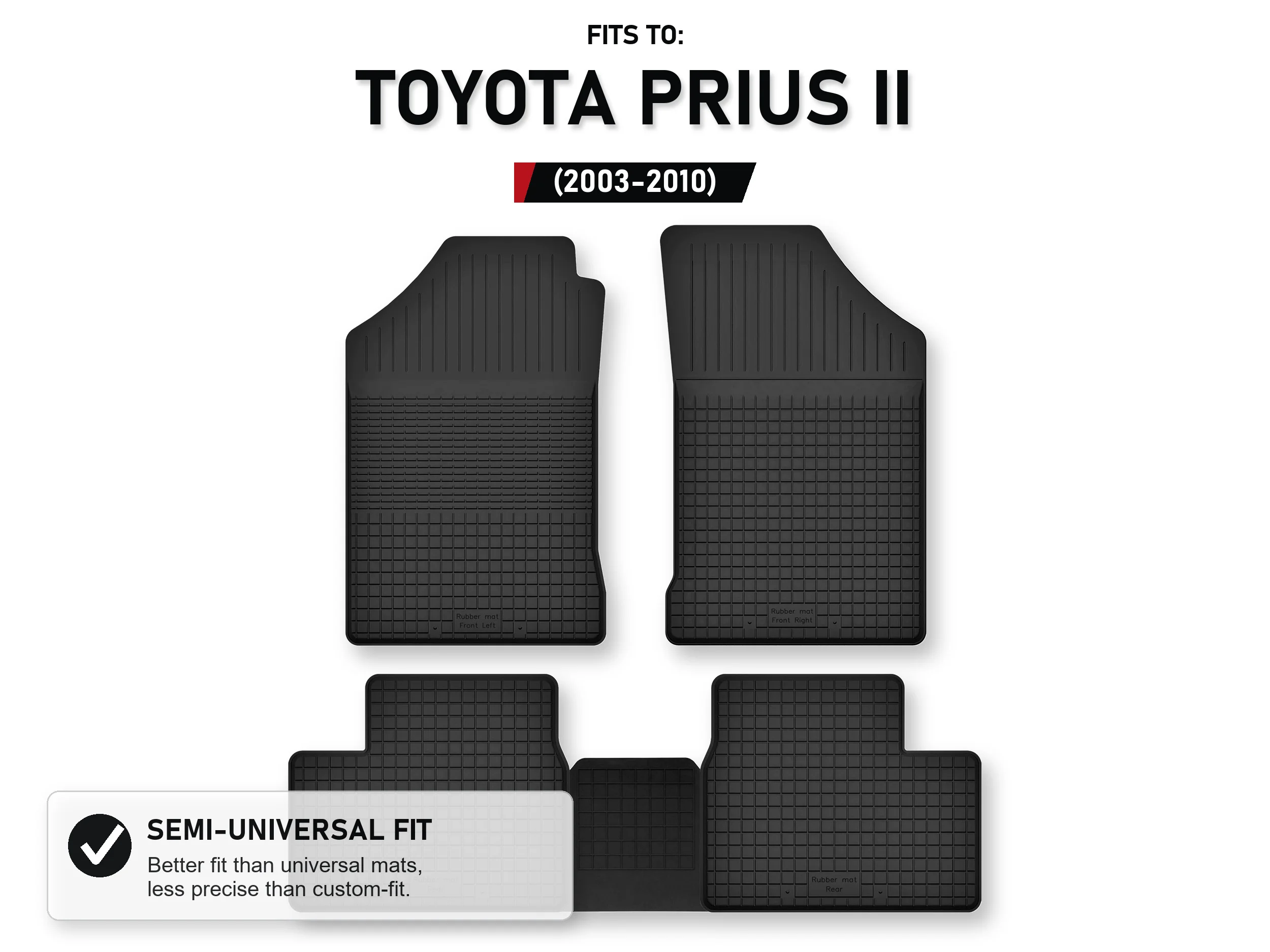 Rubberen matten, tray-type met tunnel voor: Toyota Prius Ii 2003-2010 5 stuks