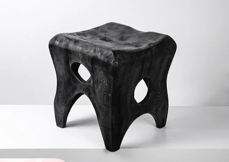 Nordic creative solid wood tooth stool thread special-shaped hollow stool