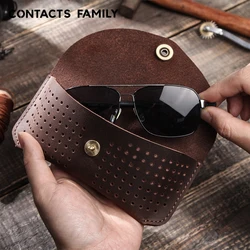 Vintage Genuine Leather Eyeglasses Case Sunglasses Pouch Bag  Protector Box Travel Portable Eyewear Glasses Holder For Men Women