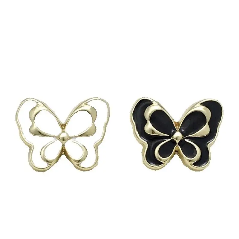 10PCS Black Butterfly-patterned Oiled Metal Hand-sewn Button Women's Dress Top Knitted Cardigan Coat Decorative Buttons