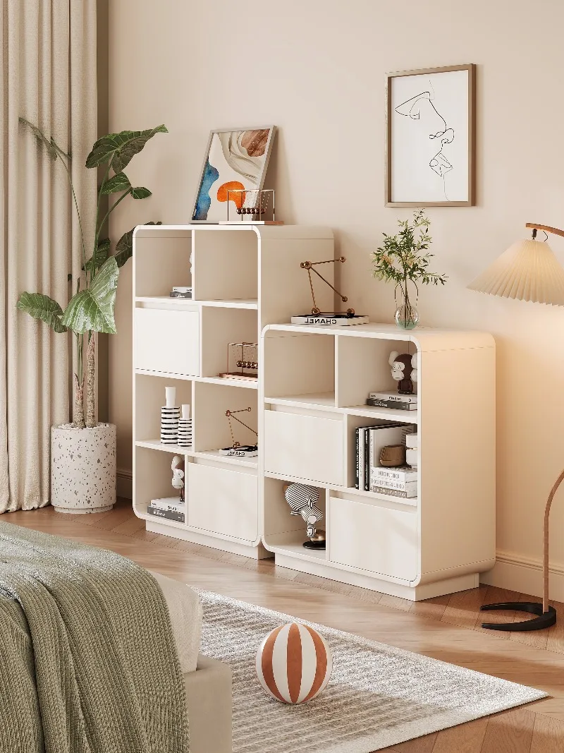 White wooden bedroom shelves, small floor-to-ceiling free-combination lattice storage cabinets, student household