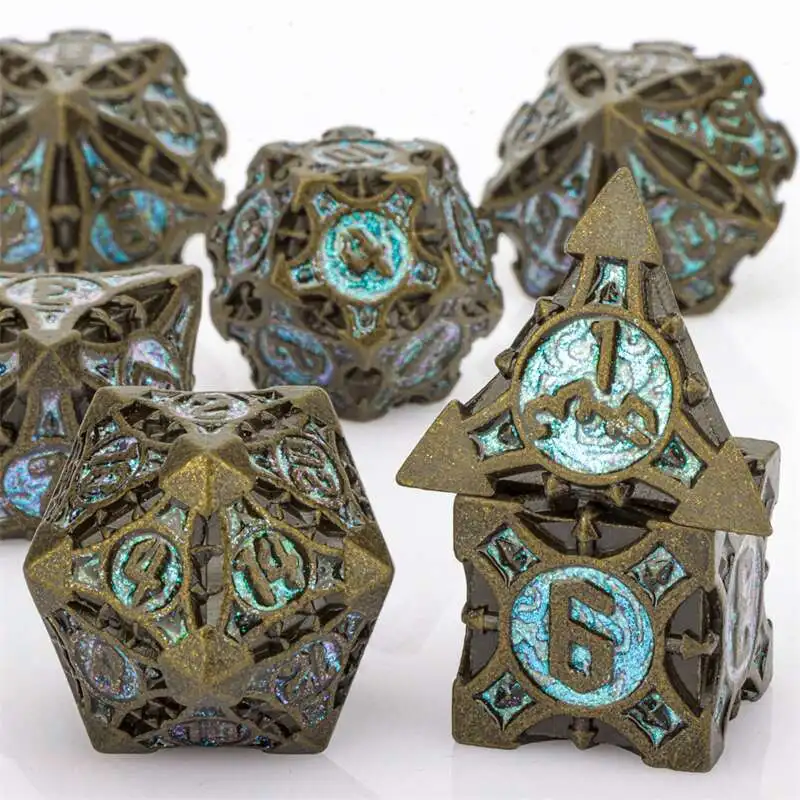 Dados azules de Metal DnD para mazmorras y dragones, juego de dados d y d, dados poliédricos, dados D & D D20, regalos de dados de Metal