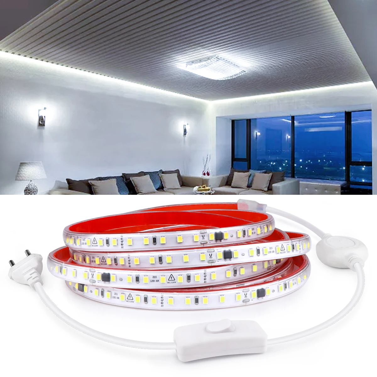 High Brightness Adhesive Tape LED Strip Light Flexible Light Power Plug Home Bedroom Outdoor Backlight Lamp Tape Garden Decor