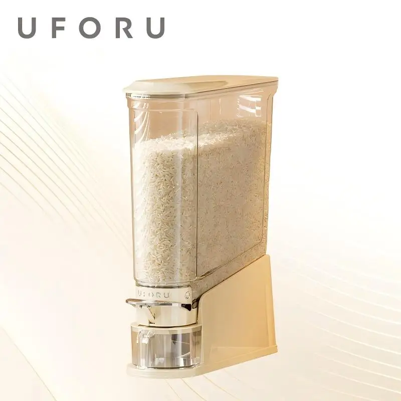 UFORU 1Pc Press Type Rice Dispenser Large Capacity Grain Storage Container Space Saving Countertop Bin for Home Kitchen