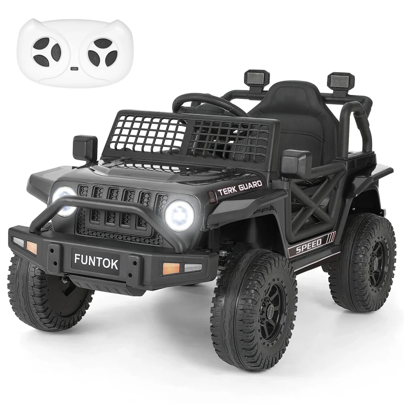 FUNTOK 12V Single seat Remote Control Ride On Truck Off-Road Riding Toy Battery Powered Control Riding Toys Enthusiast LED Light