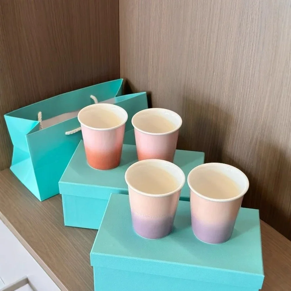 الفاخرة السيراميك القهوة الجاموس كوب حليب يده سميكة مكافحة السمط تقليد ورقة كوب الرياضة في الهواء الطلق كوب ماء التدرج اللون