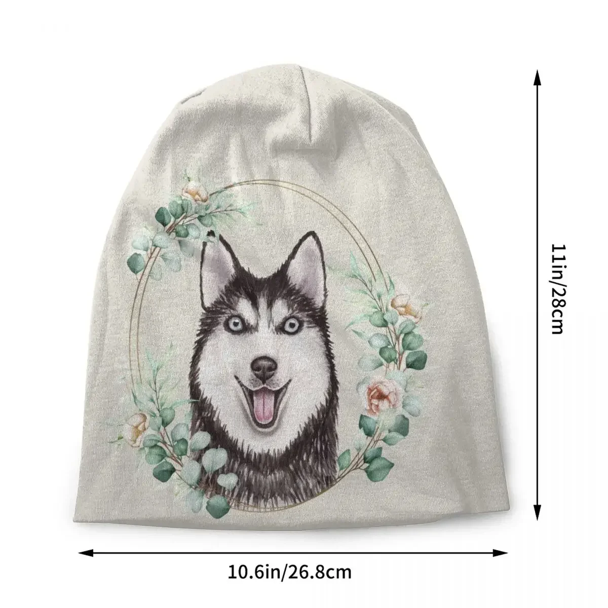 Siberian Husky Dog In Floral Gold Wreath Beanie Cap Unisex Winter Bonnet  Knit Hats Outdoor Malamute Lover Skullies Beanies Hats