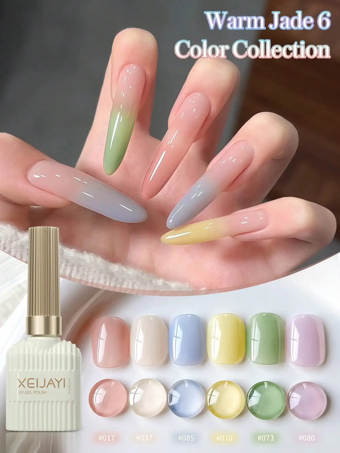 6pcs 15ml Warm Jade Jelly Ice Gel Nail Polish Set, Long-lasting Popular Color Gel Varnish Kit, Soak Off UV/LED Gel Polish