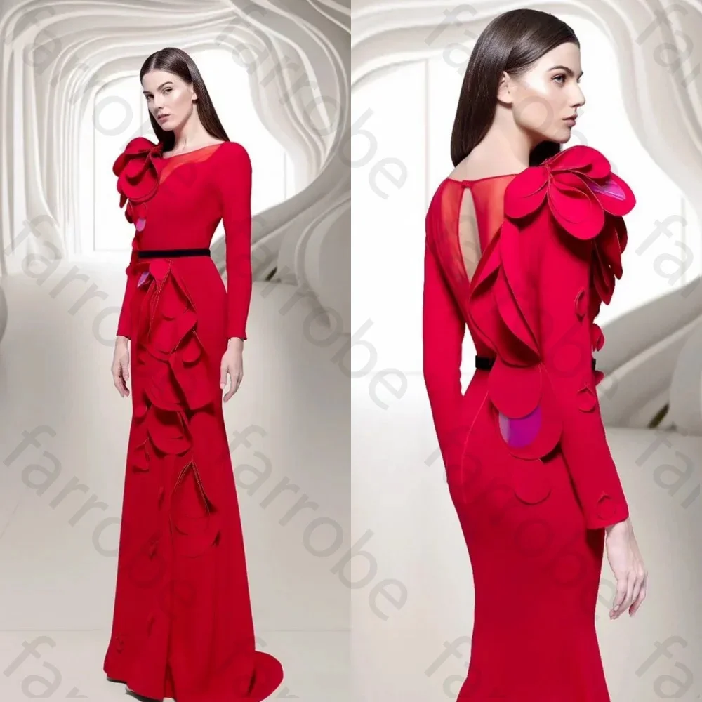 

Customized High Quality Evening Jersey Flower Draped Ruched Graduation A-line O-Neck Bespoke Occasion Gown Long Dresses