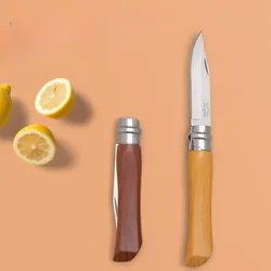 Cuchillo plegable con mango de madera para frutas y verduras, accesorio de cocina portátil para acampar al aire libre, melón y carne