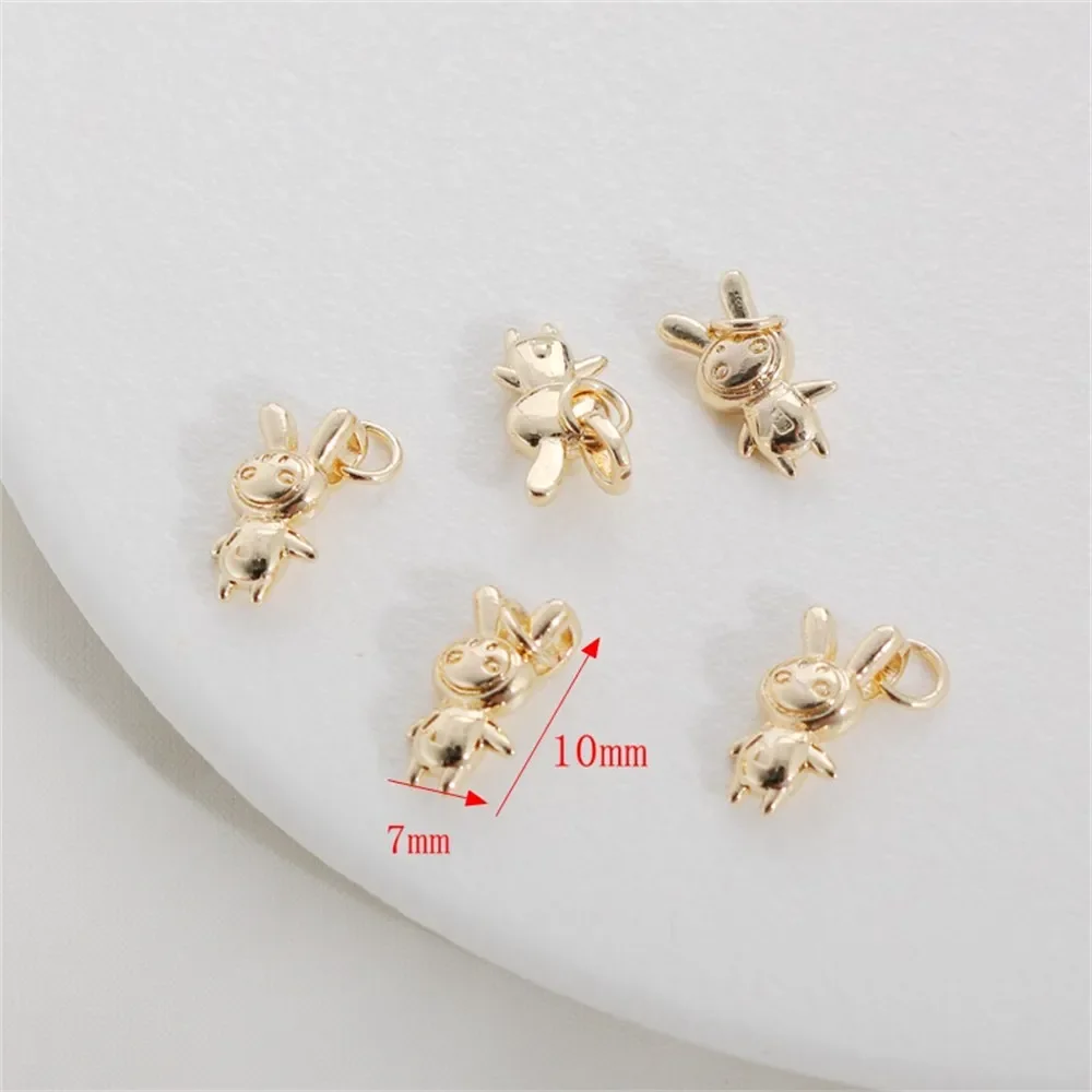 

1 шт., аксессуары из 14-каратного золота, простой персонаж, кролик 7*10 мм, браслет, ожерелье, кулон, сделай сам, очаровательные ювелирные изделия ручной работы