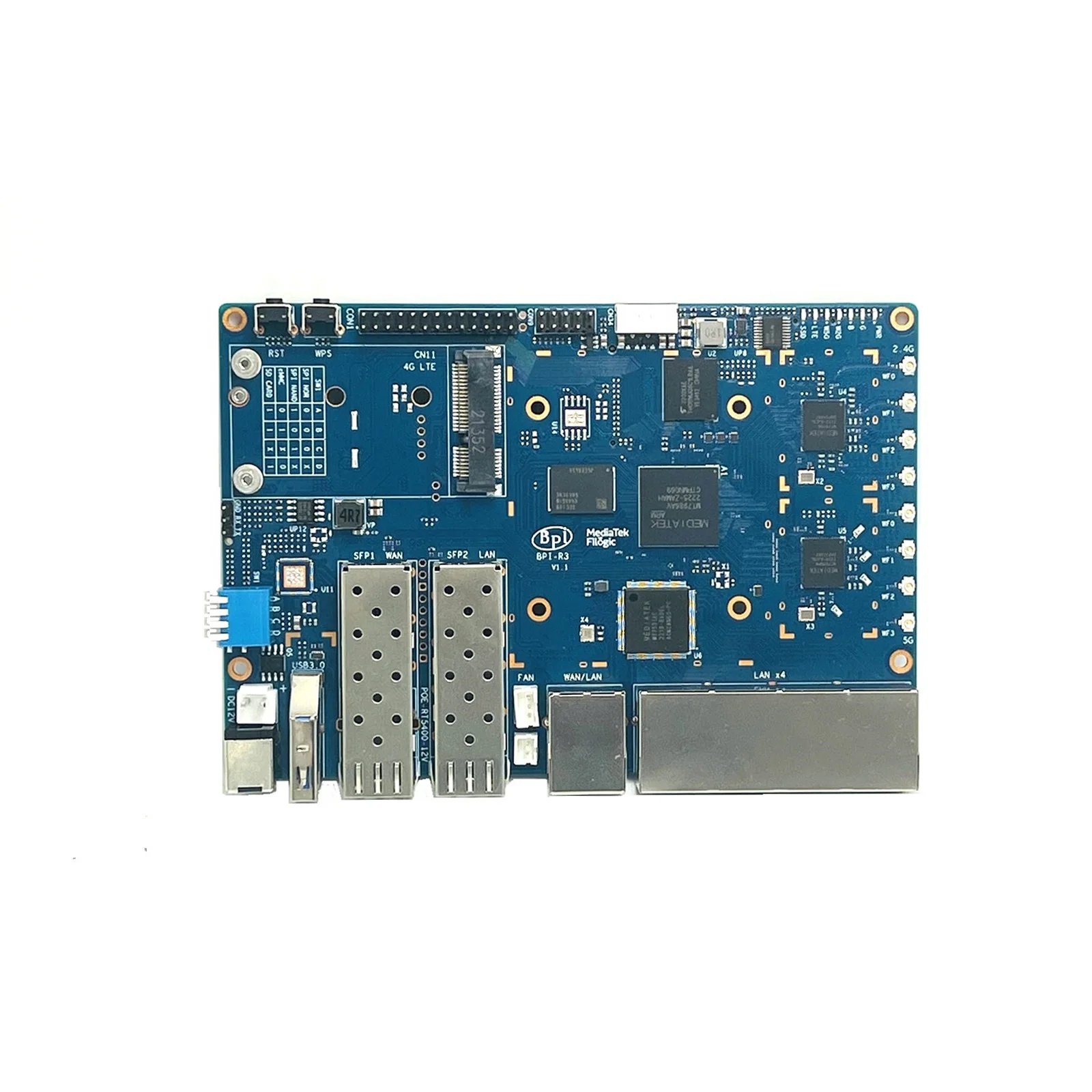 Imagem -02 - Banana pi Router Development Board Mt7986 Quad Core Bpi r3 Mediatek Mt7986 2g Ram Ddr 8g Emmc Suporte Flash Wi-fi6 Gte Porta de Rede