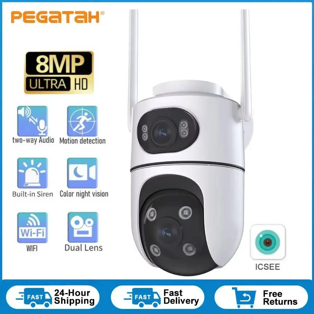 

4K 8MP двойной объектив Wi-Fi камера уличная PTZ ночного видения двойной экран обнаружения человека безопасность защита IP-камера наблюдения