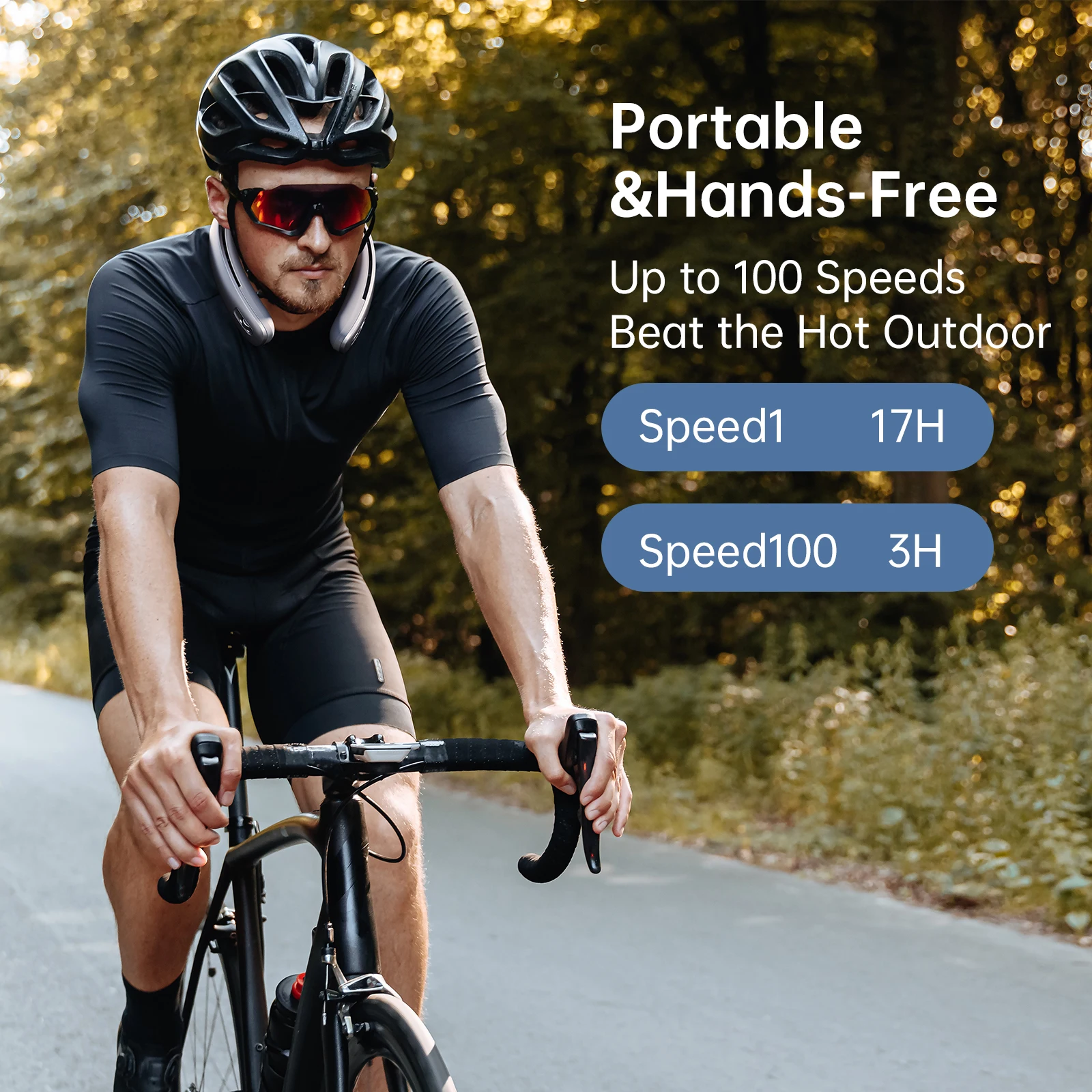 Wentylator przenośna szyjka JISULIFE, 100 prędkość wiatru, 5000mah baterii, 17 godzin czasu pracy, Mini wentylator elektryczny szyi Usb akumulator pałąk na szyję wentylator