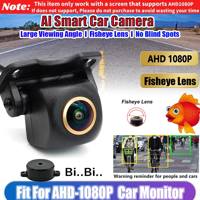 AI Smart Car Camera Front/Back/Left/Right View AHD-1080P, BSD & ADAS, Buzzer Alarm, 170° Fisheye Night Vision