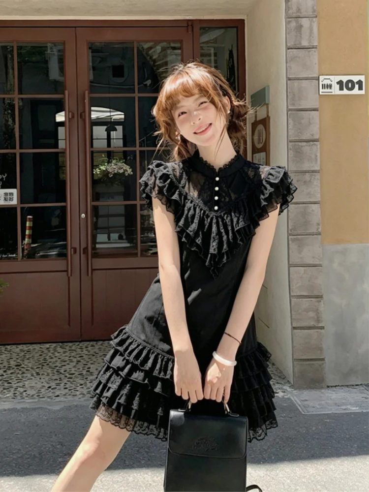 

Casual Black Slim Fit Blouse Y2k Pleated Mini Skirt Fashion Lace Skirt Spicy Girls Chic Hrajuku Vintage 2 Piece Set Woman C