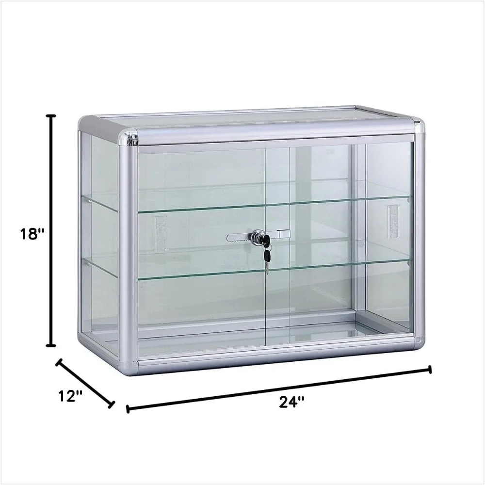 Aluminum Frame Tempered Glass Counter Top Display Showcase with Sliding Glass Door and Lock
