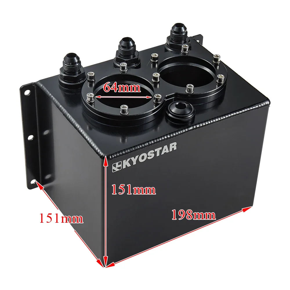 Kyostar Universal Black Aluminum High Flow 3L Fuel Swirl Surge Pot Tank with Fuel Rail and Dual 044 Fuel Pump