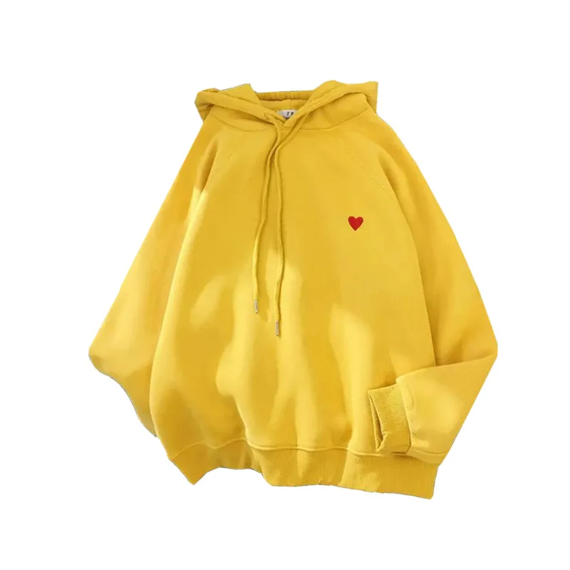 Winter Women Fashion Hoody Sweatshirt Embroidery Harajuku Love Heart Fleece Lady Hoodie Loose Long Sleeve Female Casual Pullover