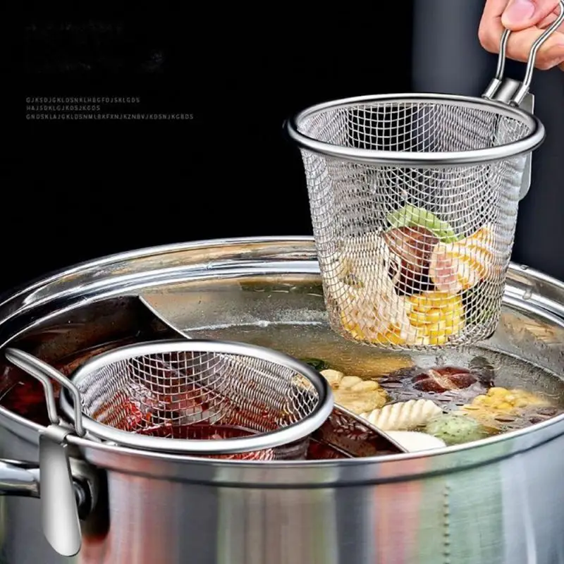 304 Stainless Steel Noodle Drainer Filter Mesh Sieve Household Kitchen Hot Pot Colander Fishing Noodle Spoon Frying Filter Spoon