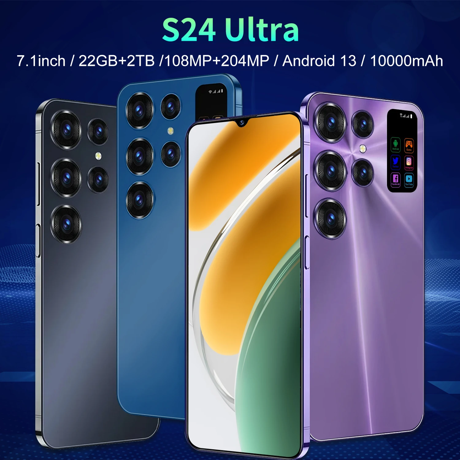 Smartphone S24 Ultra, téléphone portable, 7.1 pouces, ultra-grande capacité, 22 Go + 2 To, 5G, 4G, double carte d'identité, édition mondiale