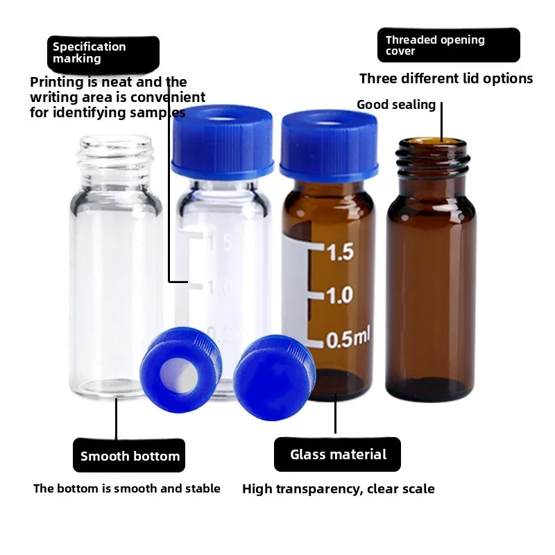 100pcs 2ml Clear  Amber Glass Injection Sampling Vial Matched Cap & Gasket Sample & Bacteria Holding Bottle for Laboratory Tool