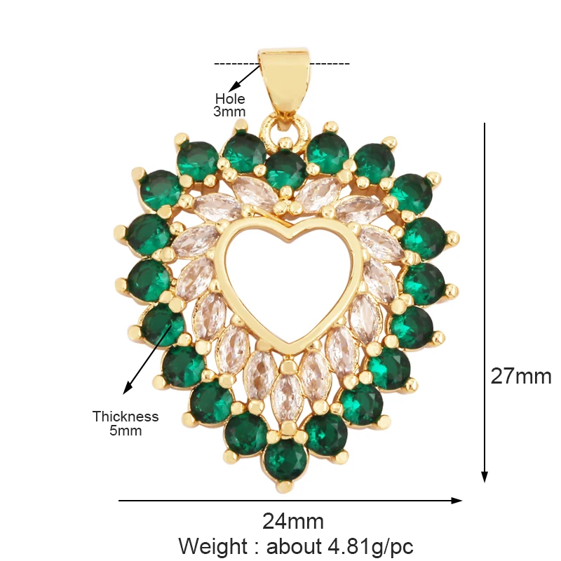 Palace Love Heart Enamel Oil Dropped Charm Pendant,18k Gold Plated Inlaid Full Zircon Necklace Bracelet Jewelry Supplies M58