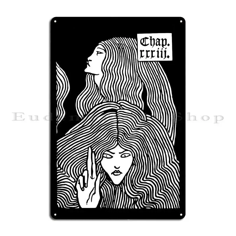 Beardsley Art Nouveau Two Women With Long Hair Black Metal Plaque Designing Iron Club Decoration Wall Cave Tin Sign Poster