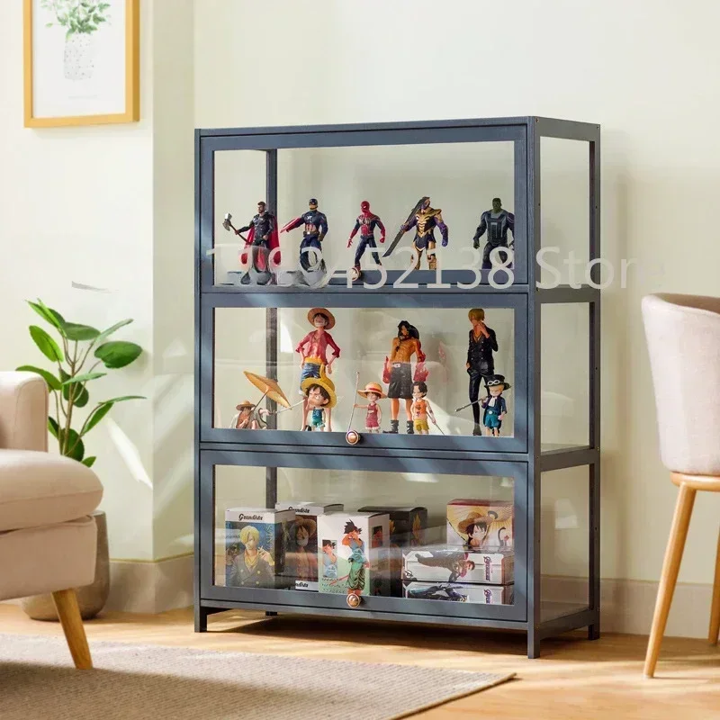 Hand Made Display Cabinet Glass Transparent Dustproof Showcase Toy Acrylic Storage Box Bookcase Shelf Three Layer 70cm