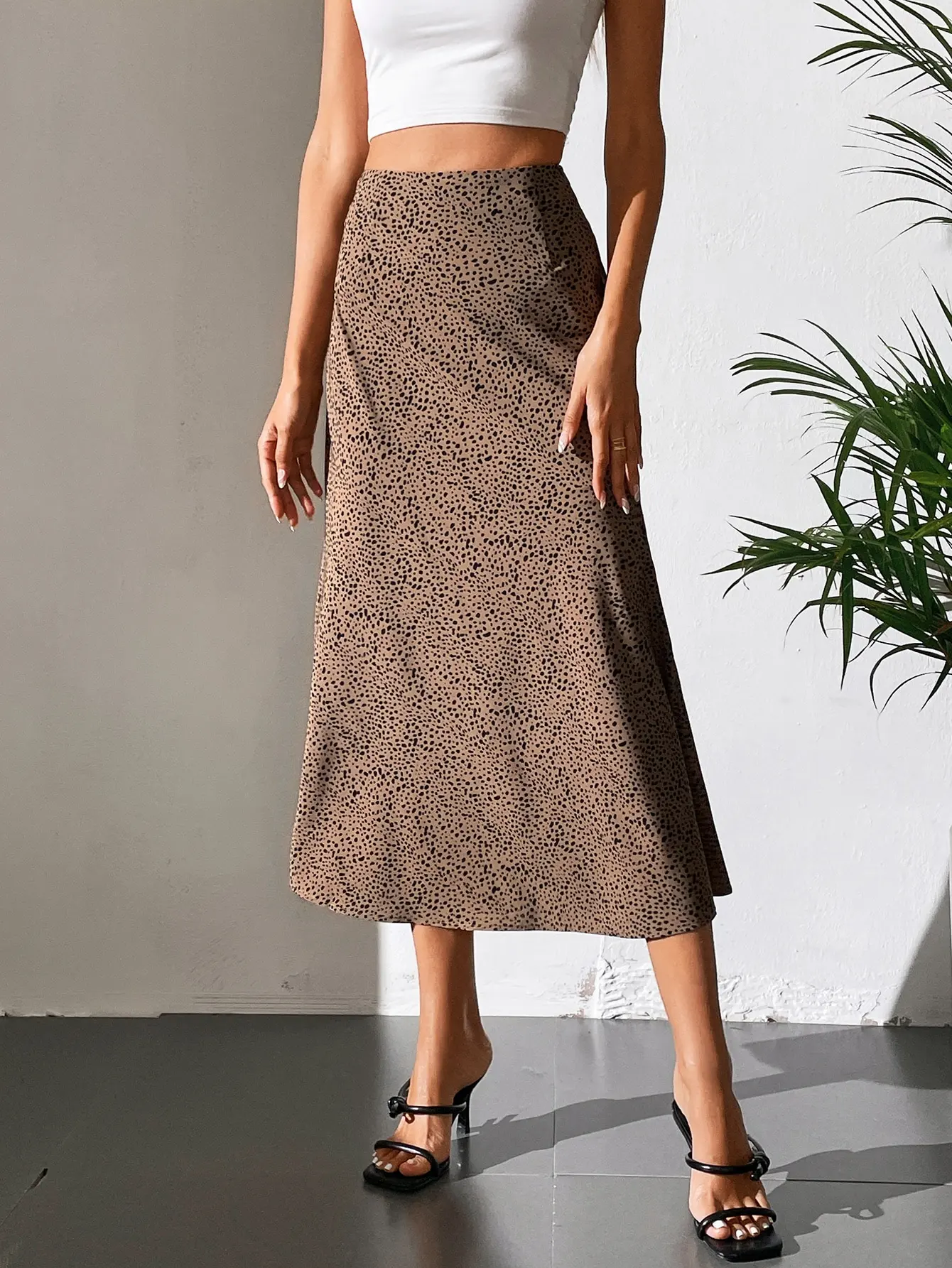 Début de l'automne nouveau Vintage Arty imprimé à pois léopard haute Fanny Pack hanche a-ligne jupe droite en mousseline de soie