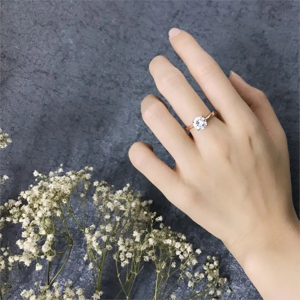 Double Fair Top Quality Round AAA+ Cubic Zirconia Rose Gold Color Fashion Jewelry Rings For Women Engagement DFR333