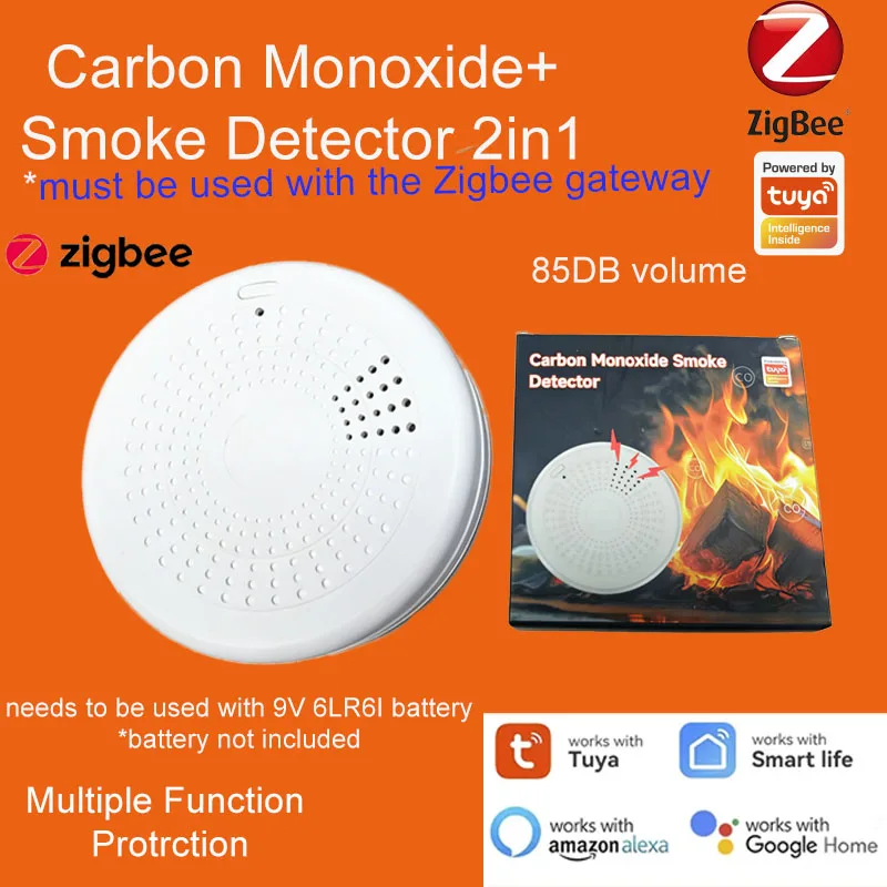 2-in-1 Zigbee Smoke CO Detector | Wireless Smart Fire Alarm | App Notification | Home Safety Device for Smart Home System