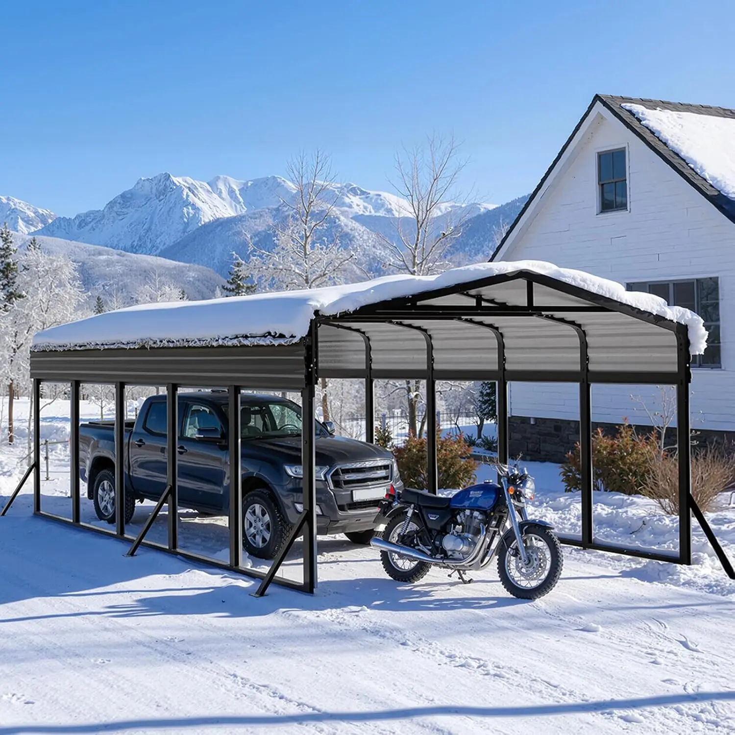

12x25FT Metal Carport, Extended Heavy Duty Carport with Reinforced Frame & Side Support Poles for All-Weather, Large Outdoor Car