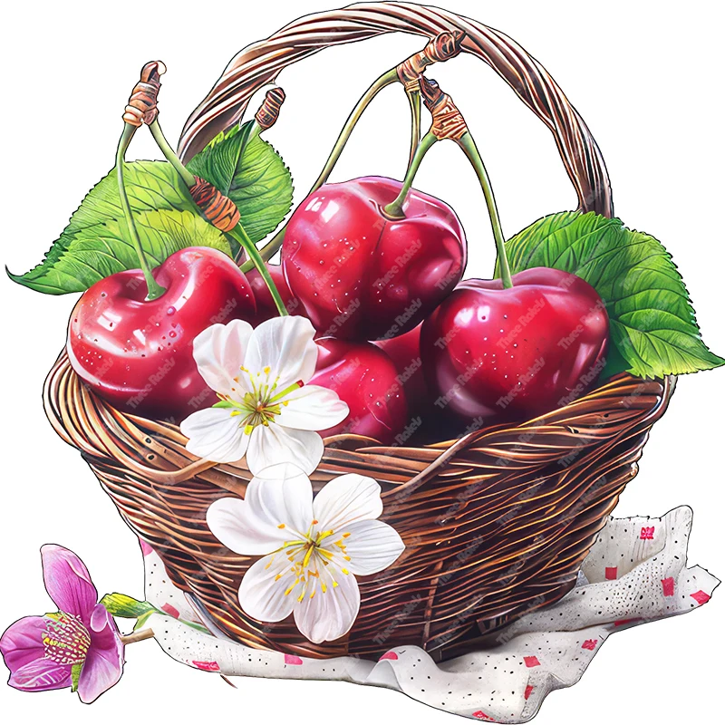 Three Ratels Vibrant cherries Basket Rural style Cartoon Fruit wall Stickers for Home decoration